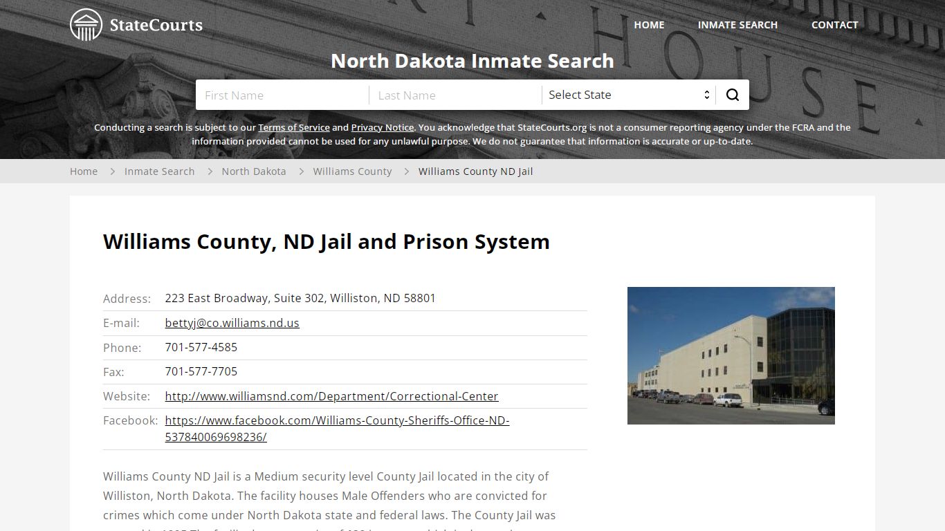 Williams County ND Jail Inmate Records Search, North ...