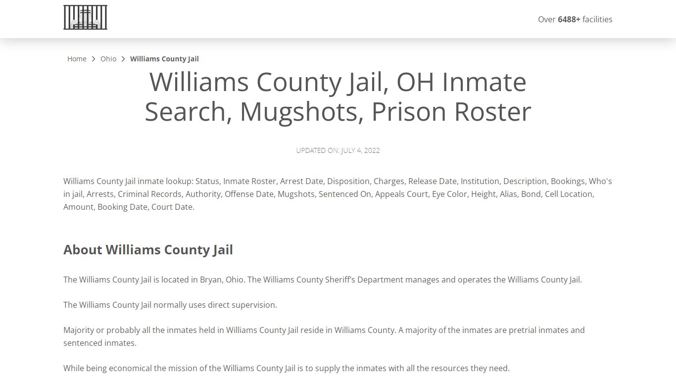 Williams County Jail, OH Inmate Search, Mugshots, Prison ...
